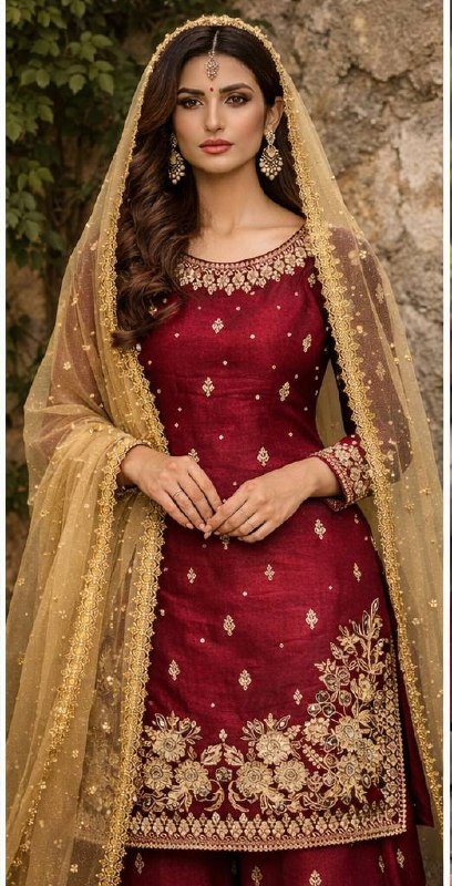 Editorial Deep Maroon Contrast-Drape Set